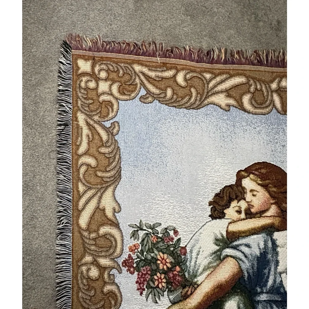 Vintage American Weavers Guardian Angel Throw Tapestry Wall Hanging 48 X 57